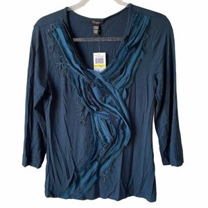Cupio Medium 3/4 Sleeve Teal V Neck Top